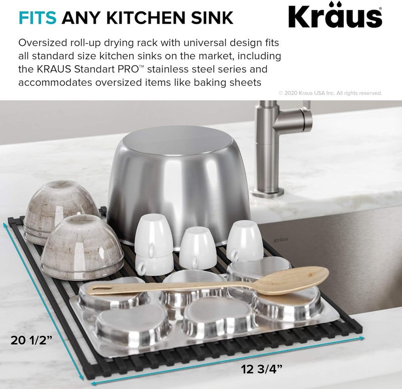 Kraus Multipurpose Over-Sink Roll-Up Dish Drying Rack, Colander and Trivet in Black, KRM-10BLACK - Image 4